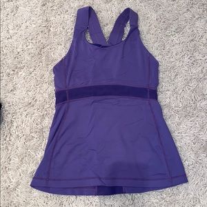 Mesh and Solid Purple Lulu Crossback Fitted Tank
